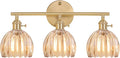 Shenmoyl Bathroom Light Fixtures, 3-Light Brass Vanity Wall Light Over Mirror with Amber Tulip Glass Shade for Bedroom Living Room (Bulb Not Included)