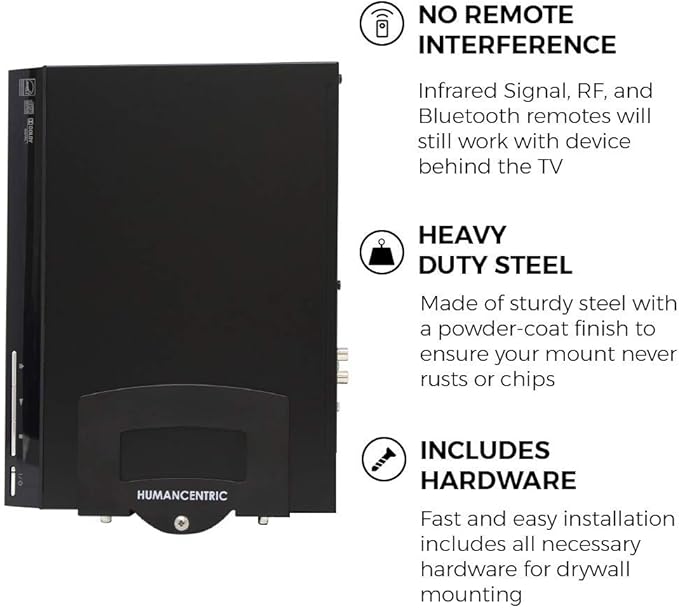 HumanCentric Cable Box and Modem Mount, Adjustable Wall Mount for Small and Narrow Devices, Cable Boxes, Modems, DVD Players, Streaming Media Devices, Mount on The Wall Behind TV, Hardware Included