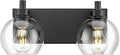 METWET Bathroom Light Fixtures, 2 Light Matte Black Vanity Light, Modern Wall Sconces with Clear Glass Globe Shade, Bathroom Wall Lights Over Mirror Kitchen Bedroom Hallway, VL195-MB-2