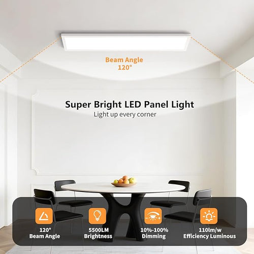 AIKVSXER 2 Pack 1x4 LED Panel Light Surface Mount, 50W 5500LM, 3CCT (3000K-5000K), Ultra-Thin 48In, Triac Dimmable, Energy Efficient, Ceiling Light for Kitchen Garage Office Basement