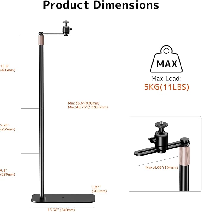 PUTORSEN Universal Projector Stand – Height Adjustable & 360° Rotatable Mount with 1/4" Screw, Compatible with Projectors, Cameras, Webcams for Home, Office, and Outdoor Use