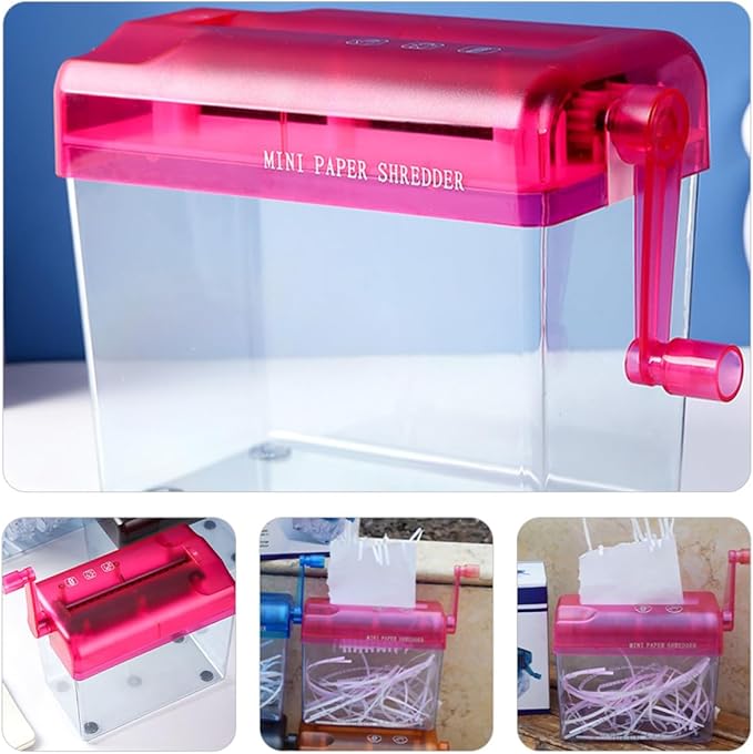 Healvian Manual Paper Shredder Small Desktop Handheld Red Compact Office and Home Use Convenient Hand Shredder for A4 Paper Documents