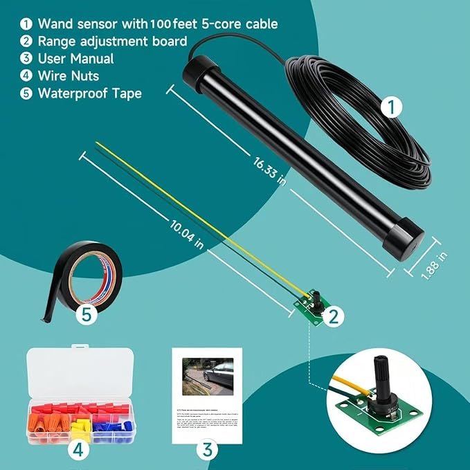 100FT. Upgraded Vehicle Exit Sensor with 100 ft Cable, Automatic Gate Opener Car Detector, Compatible with Mighty Mule,Ghost Controls,LiftMaster Vehicle Door Opening Systems
