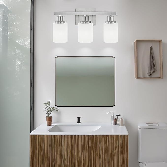 DIKAIDA 3-Light Bathroom Light Fixtures, Nickel Vanity Light, Modern Bathroom Wall Lights Over Mirror, Farmhouse Wall Sconces Lighting for Bedroom Living Room