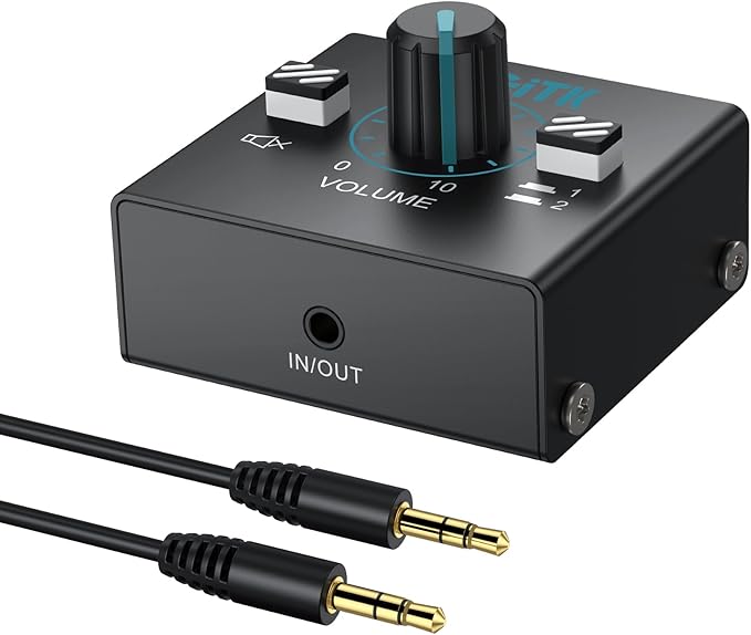 YGiTK 3.5mm Audio Switcher with Volume Control, 1 in 2 Out & 2 in 1 Out Bi-Directional Switcher, Mute Function,Easy Change Stereo Audio Switch Splitter 2 Ports Aux Selector for PC TV Phone Headphone