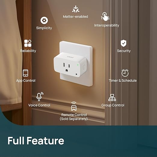 Linkind Matter Smart Plug with LED Night Light, Work with Alexa, Apple Home, Google, Smart Outlet 15A/1800W, Dusk to Dawn, Plug in Wall, Timer&Schedule, ETL&FCC Certified, 2.4GHz Wi-Fi Only, 2 Pack