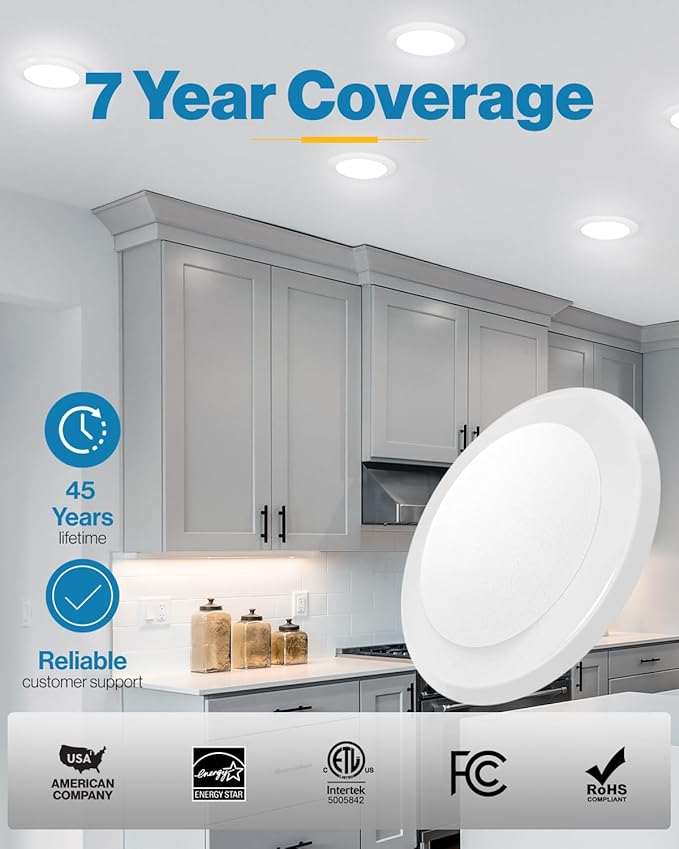 Sunco LED Disc Lights Ceiling 6 Inch, Flush Mount Disk Light, Recessed Can Lighting, 1050 LM, 15W (75W Equivalent), 4000K Cool White, Dimmable, Damp Rated ETL 4 Pack.