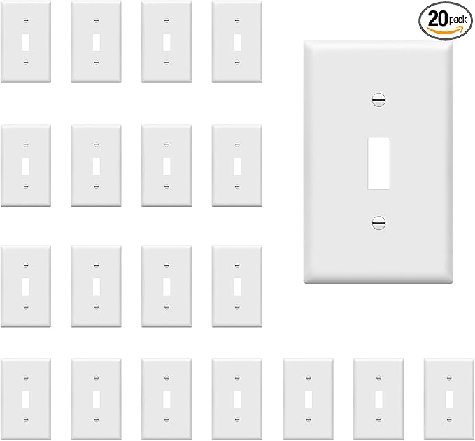 ENERLITES Light Switch Cover Plate, Toggle Wall Plate Cover, Size 1-Gang 4.50" x 2.76", Unbreakable Polycarbonate Thermoplastic, 8811-W-20PCS, White (20 Pack)