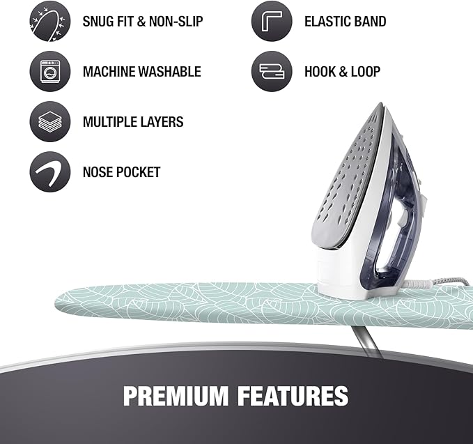 COTTY HOME Extra Thick Ironing Board Covers with Pad Standard Size 15x54, Heat Reflective Full Scorch Resistant Padding, Snug Fit Non-Slip Nose Pocket Fastener Straps Elastic Edges, Green Floral