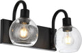 WINSHEN Bathroom Vanity Light with Globe Seeded Glass 2-Lights Industrial Black Wall Sconce Lighting for Foyer Hallway