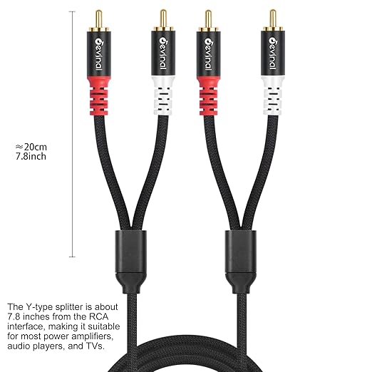 Devinal 10FT RCA Cables, 2RCA to 2RCA Audio Cable, Male Stereo RCA Cord Shielded Braided for Home Theater, HDTV, Amplifiers, Hi-Fi Systems, Car Audio, Speakers
