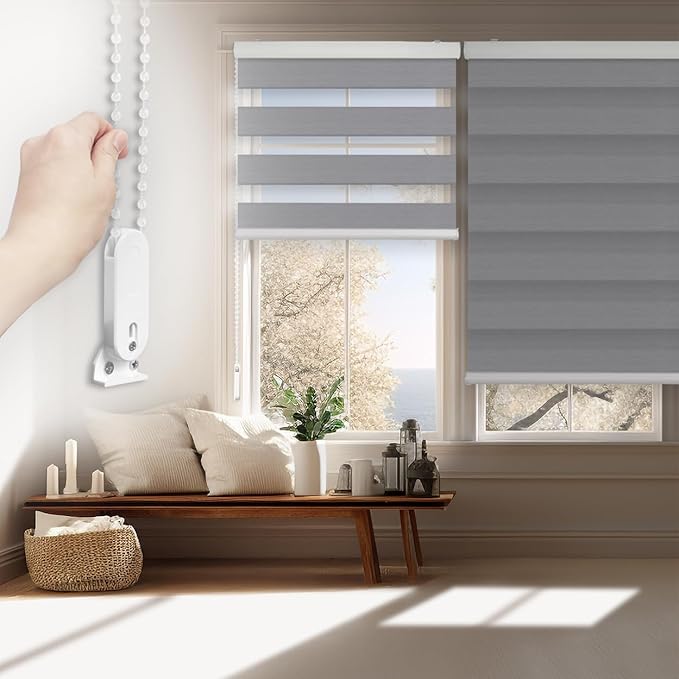 FOIRESOFT Standard Custom Blackout Zebra Roller Blinds [Bonita, Grey, W 10-109 x H 10-105 inch] Dual Layer Privacy Shade, Room Darkening, Select 1x1 for Custom