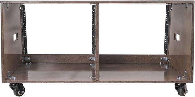 Sound Town DIY 2 x 8U Slanted Studio Rack with Solid Baltic Birch Plywood, Casters, Weathered Brown for Recording Room, Home Studio (SDRK-D8TB)