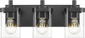 METWET Bathroom Light Fixtures Over Mirror, 3-Light Matte Black Vanity Light with Square Clear Glass Shade, Modern Wall Sconces, Vanity Lighting Fixtures, VL194-MB-3