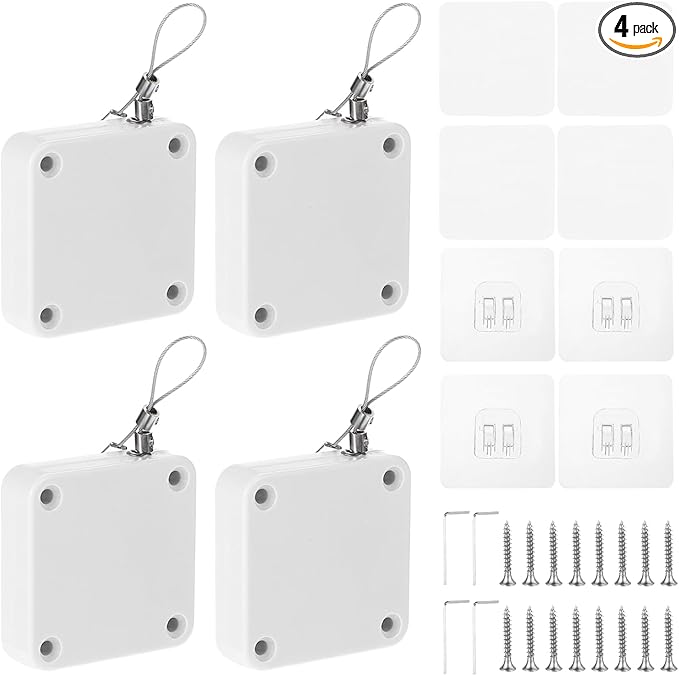 MECCANIXITY Punch-Free 1200g Automatic Sliding Screen Door Closer, Multifunctional Storm Sensor Door Closer with Steel Drawstring for Bedroom Storm Bathroom Study Room (White Pack of 4)