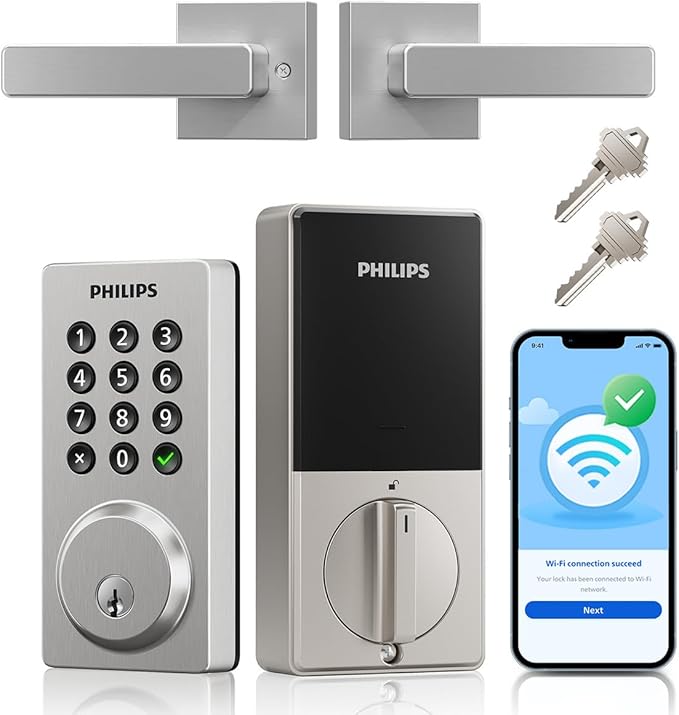 Philips Wi-Fi Smart Door Lock, Keyless Entry Door Lock with App Control,Fingerprint ID,Auto Lock,Keypad Deadbolt with Wi-Fi Bridge Adaptor,Smart Locks for Front Door-Matte Black