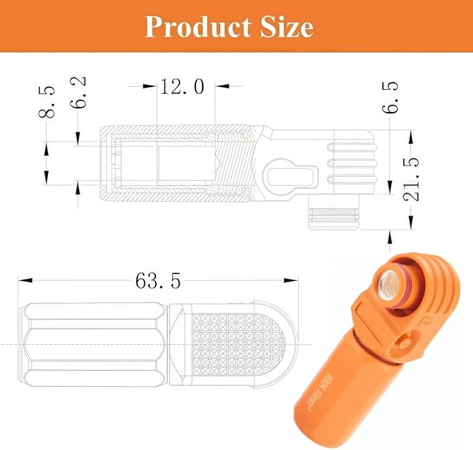 Right Angle 6mm 16mm² 100A Single Core Battery Energy Storage Connector IP67 Waterproof HV Battery Storage Plug,1PC (Orange, 100A)
