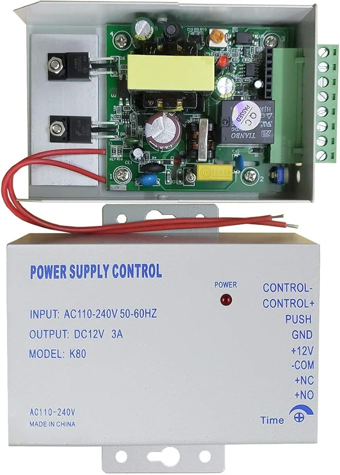 AMOCAM K80 Power Supply Control, AC 110-240V to DC 12V Power Supply for Door Access Control System, Video Doorbell, Electric Strike Lock, Bolt Lock, Magnetic Lock, Power Supply Controller