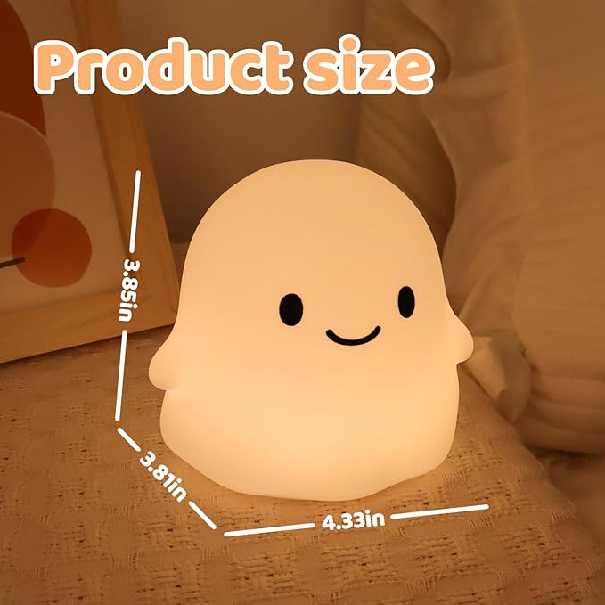 Rytinazzz Halloween Ghost Night Light, Color-Changing & 50-Hour Battery, Spooky-Cute Squishy Lamp for Kids, USB Rechargeable with Timer, Halloween Decor & Gifts