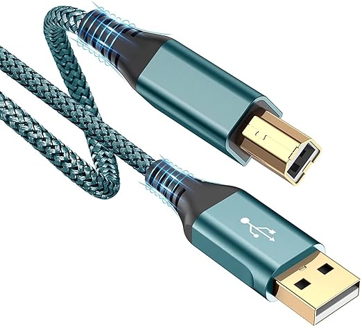 sweguard Printer Cable 15ft, USB Printer Cord USB 2.0 Type A Male to B Male Cable Scanner Cord High Speed Compatible with HP, Canon, Dell, Epson, Lexmark, Xerox, Samsung and More - Green
