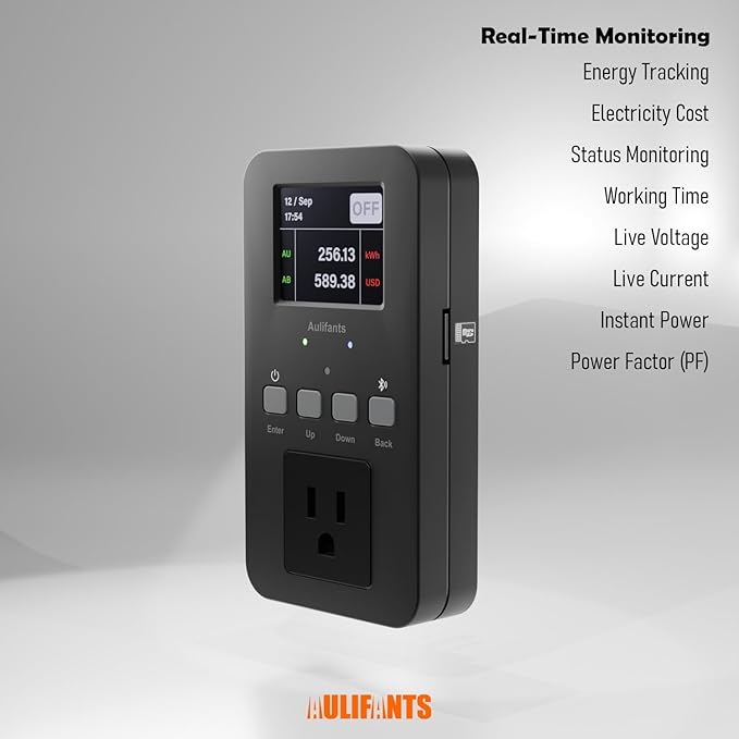 Aulifants LP405 25A Heavy Duty Smart Plug Meter Sockets Industrial Energy Monitor Trip-Rate Billing, OVP/UVP/OLP Color Screen Magnetic Relay Offline Logging WiFi Tuya/Smart Life for AC/Heaters
