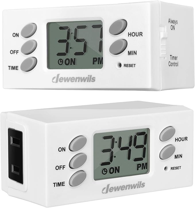 DEWENWILS 24 Hour Outlet Timer, 125V 15A 1000W Timers for Electrical Outlets, 1 Polarized Outlet, Digital Light Timer for Indoor Lamp, Fan, Aquarium, 1/2 HP, 2 Pack, UL Listed