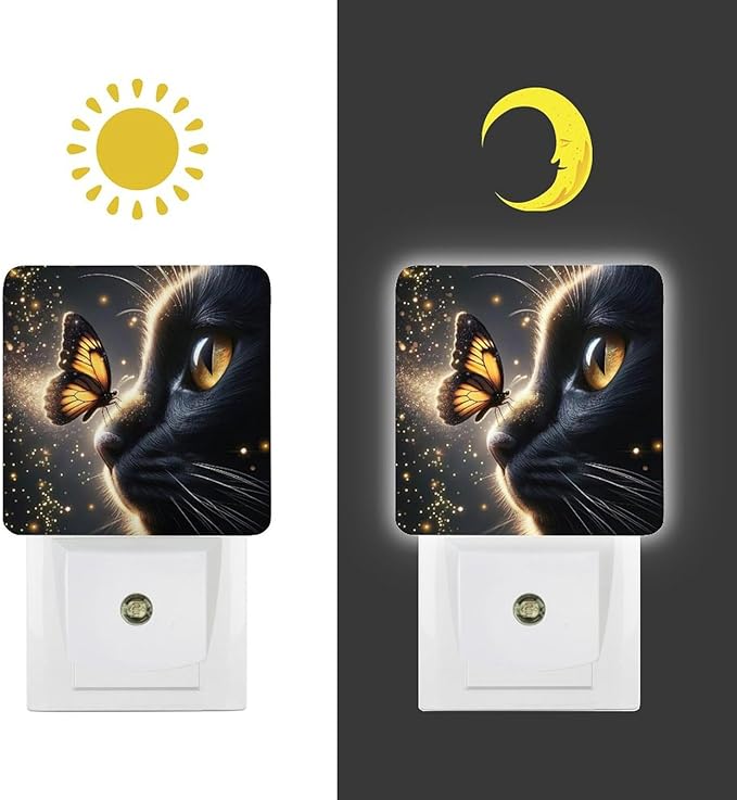 YKJAHSD Cat Butterfly Night Light, Plug into Wall Decor Nightlights for Bedroom, Bathroom, Hallway, Kitchen, with Dusk to Dawn Light Auto Sensors LED Night Lights for Boys Girls Women Men Room Gifts