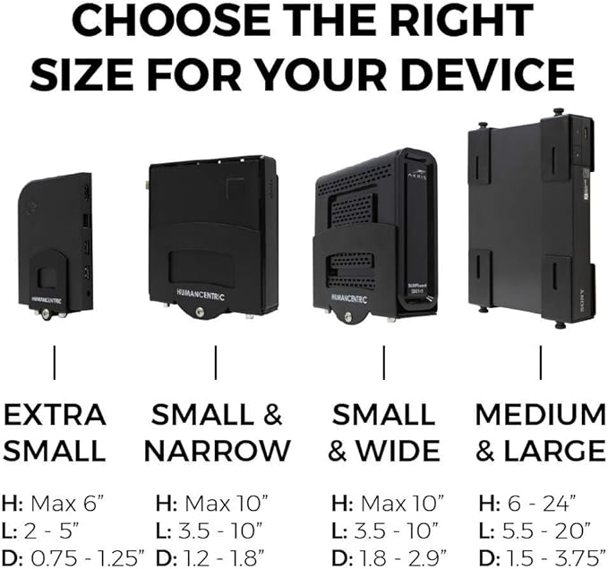 HumanCentric Cable Box and Modem Mount, Adjustable Wall Mount for Small and Narrow Devices, Cable Boxes, Modems, DVD Players, Streaming Media Devices, Mount on The Wall Behind TV, Hardware Included