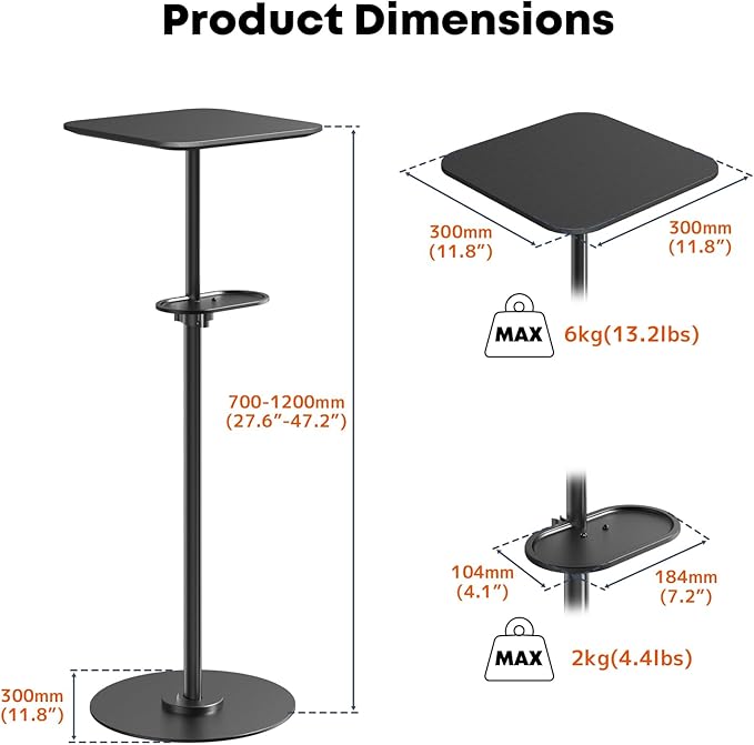 PUTORSEN Heavy-Duty Projector Stand – Height Adjustable Floor Projector Stand，Extends 27.6" to 47.2",13.2lbs Capacity, Compatible with Projectors, Cameras, for Home, Office, and Outdoor Use