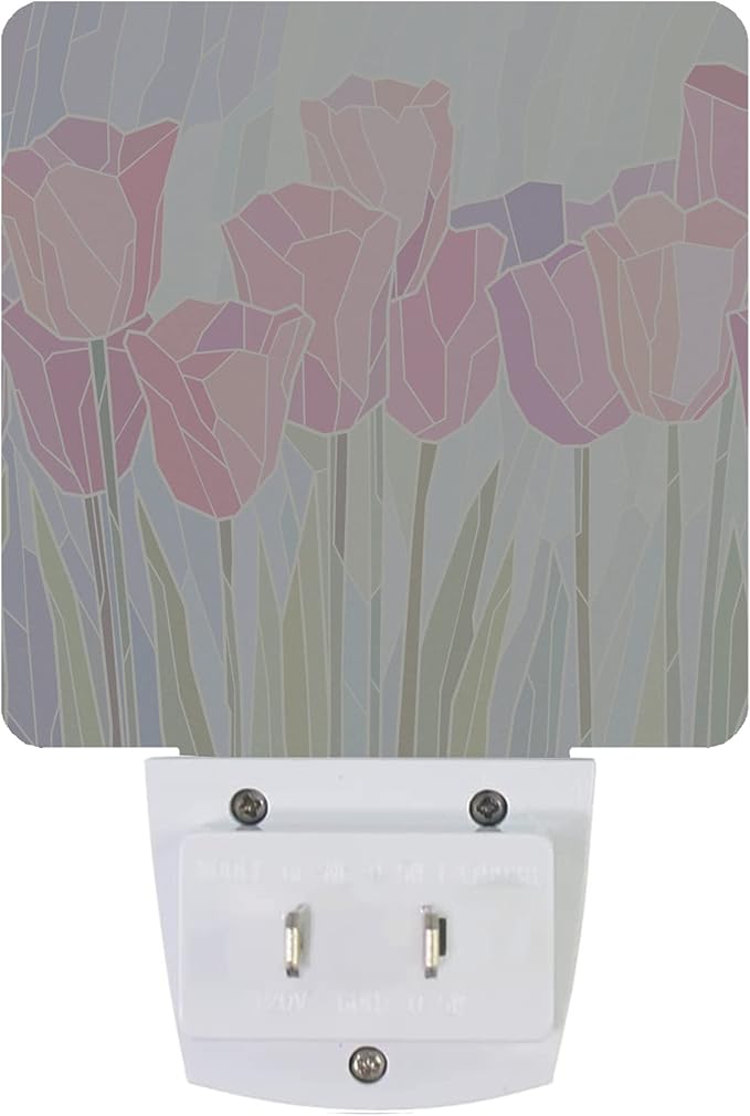 Smoaffly Pink Tulip Flowers Night Light Plug-in LED Nightlights Auto Sensor Night Lamp Dusk-to-Dawn Lamp Home Decor for Nursery Children Girls Boys