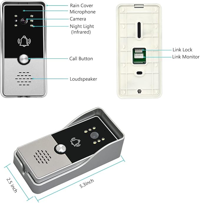 toncont 7 Inches Video Doorbell Intercom System, Video Door Phone System, Wired Video Doorphone Kits, Unlock, Dual-Way Intercom for Home Villa House Office Apartment (Silver)
