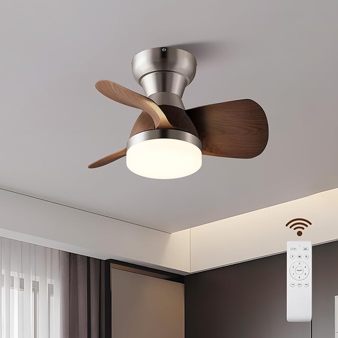 Myleoron 20 Inch Ceiling Fan with Light，3 Blades，Silver with Light with Remote Control Small Ceiling Fan ， Suitable for Living Room, Dining Room，Bedroom