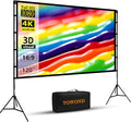 TOWOND Outdoor Projector Screen with stand, 120 inch Portable Movie Screen - 16:9 4K HD Foldable Anti-Crease Projection Screen with Carry Bag for Movie Nights, Camping and Parties Support Double Sided
