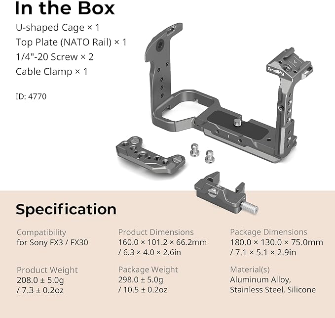 SmallRig FX3 / FX30 HawkLock Quick Release Camera Cage Kit for Sony with Cable Clamp, Bulit-in QR Cold Shoe NATO Rail/QR Plate for Arca, Modular Design Compatible with Original XLR Handle