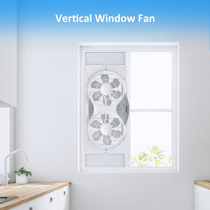 shinic 9" Twin Window Fan with Reversible Airflow, Removable Cover and Bug Screen, Remote Control, 3 Functions-3 Speeds, Width Adjustable (23.5" to 37"), Bathroom Kitchen Window Fan ETL Certified
