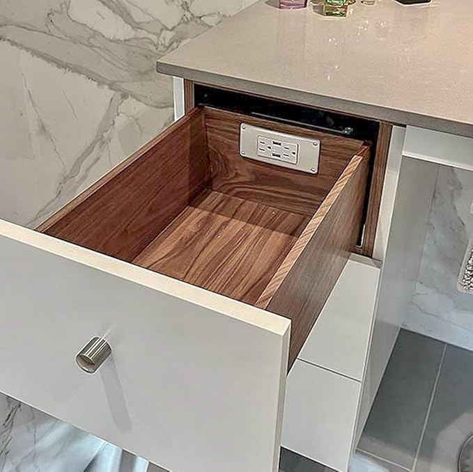 My Tidy Space Low Profile Combo (1) USB-A (1) USB-C (2) 15 Amp in Drawer Docking Station Outlet Plugs with Retractable arm