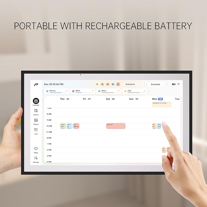 Digital Calendar, 15.6 inch Wall Planner & Chore Chart, Rechargeable Full HD Touchscreen Display, Portable Smart Family Organizer, Event Planner, Desk and Wall mountable, Perfect for Family Schedules - Wall Mount Included No Subscription