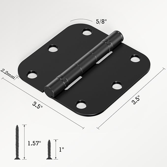 36 Pack Ball Bearing Matte Black Door Hinges 3.5 Inch 5/8" Radius Round Anti Squeak Interior 3-1/2"Flat Bifold Standard Bedroom Indoor for Doors 3 ½" House Home Hardware Decor Accessories Must Have