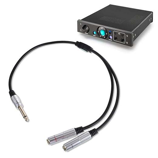 6.35mm TS Guitar Signal Audio Y Splitter Cable, 1/4 Inch Mono Male to Dual Mono Female Jack Adapter with Gold Plated Connectors, Audio Y-Adapter for Microphone Speaker HiFi System Guitar(50cm/1.6ft）