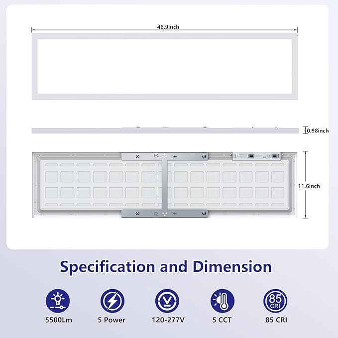 AIKVSXER 1x4 Led Flat Panel Light Surface Mount-6 Pack, 50W 5500Lm Dual Selectable 5CCT 3000K/4000K/5000K/5700K/6500K and Wattage 30-50W 0-10V Dimmable Ceiling Light Fixture for Kitchen/Laundry