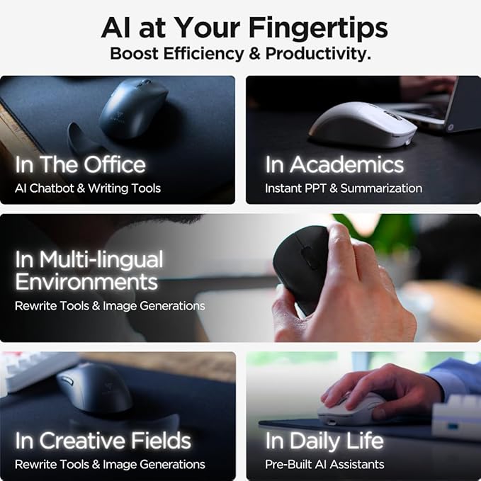 Virtusx Jethro AI Mouse - Voice & Audio Recorder for Lecture & Meeting, Centralized Software with Voice Typing, Writing Tools, Transcribe, Translate & Summarize, Wireless Mouse for Computer, Laptop