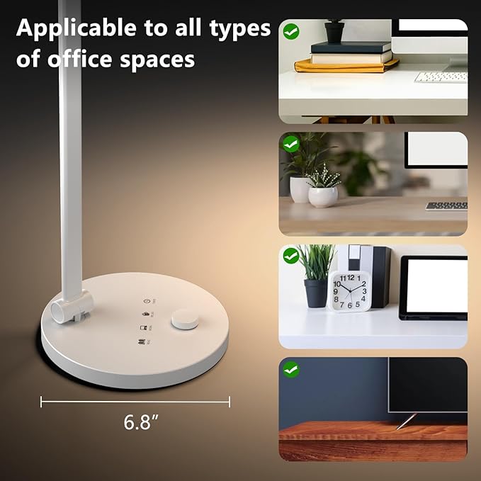 ANNAITE LED Desk Lamp for Home Office, Eye-Caring Modern Desk Light, 3 Color Temperature 10 Brightness Computer Light, Dimmable Desk Light with Memory & Timer Func, Metal Swing Arm Table Lamp (White)