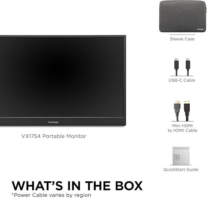 ViewSonic VX1754 17 Inch 1080p IPS Portable Gaming Monitor with 144Hz, AMD FreeSync, 2 Way Powered 60W USB C, Mini HDMI, and Built-in Stand with Protective Cover