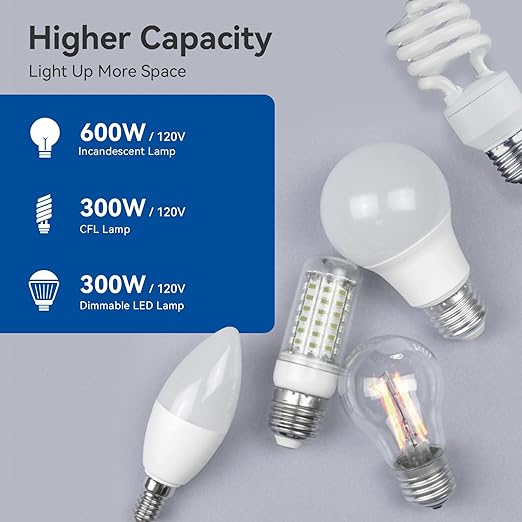 ELEGRP Dimmer Light Switch for 300W Dimmable LED/CFL Lights and 600W INC/HAL Bulbs, Slide Dimmer Light Switch, Wall Plate Included, UL Listed, 10 Pack, White