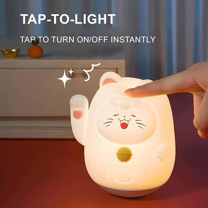 AuroraNiteBeam Cute Cat Night Light for Kids, LED Nursery Lamp Dimmable & Rechargeable, Warm Glow for Night Feeding, Nursery & Room Décor Lamp with Gift-Ready Design