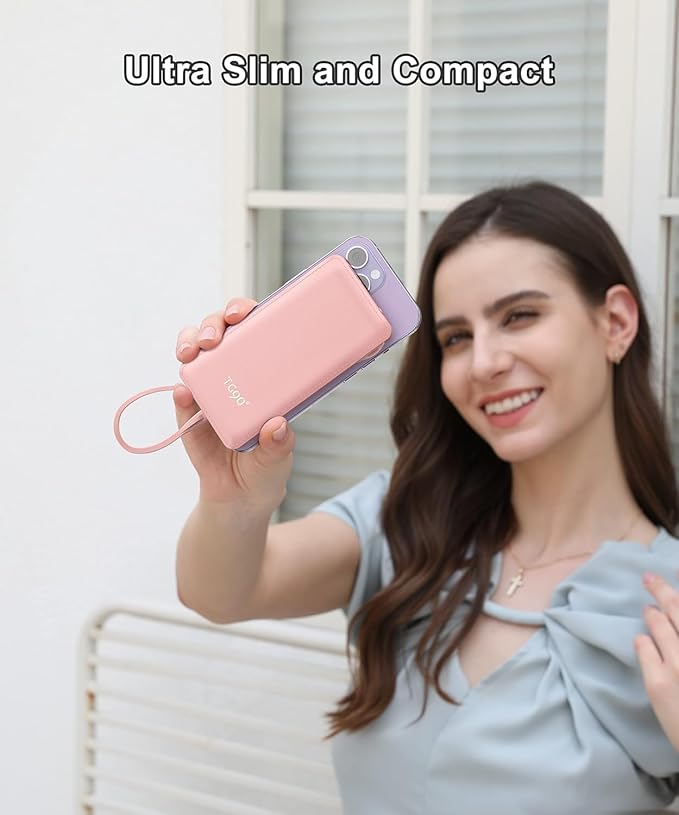 TG90° 10000mah Portable Charger Power Bank with Built-in Cables(No AC Plug),Travel Essentials Battery Pack with Cords Portable Phone Charger Compatible with iPhone and Android Smart Devices