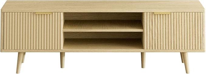 SHGJ&SOFT Storable TV Stand 65 Inch,Mid Century Modern TV Console Two Cabinet Doors with Open Partition in The Middleby by Wooden for Living Room,Bedroom. (Wooden, 1PC)