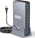 Zeroffi 880W USB C Charger Block, 10-Port USB Fast Charging Station Hub, Desktop Charging Station for Multiple Devices for MacBook Pro/Air, DELL, iPad, iPhone, Samsung Galaxy