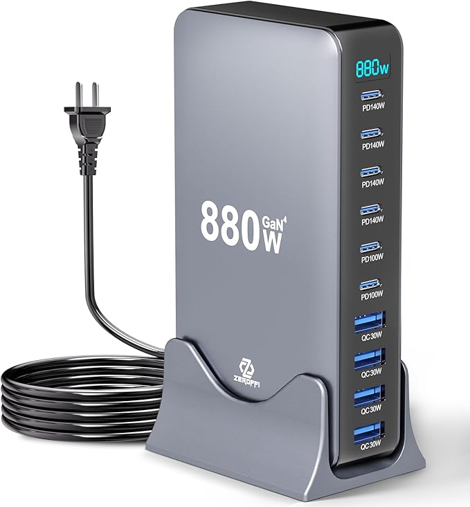 Zeroffi 880W USB C Charger Block, 10-Port USB Fast Charging Station Hub, Desktop Charging Station for Multiple Devices for MacBook Pro/Air, DELL, iPad, iPhone, Samsung Galaxy