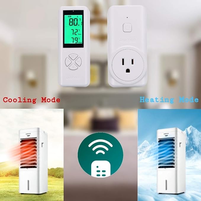DIGITEN Wireless Temperature Controlled Outlet, Digital Plug-in Thermostat with Remote Control, Built-in Temp Sensor, Heating & Cooling for A/C, Fans, Heaters (Remote Detects Temperature)